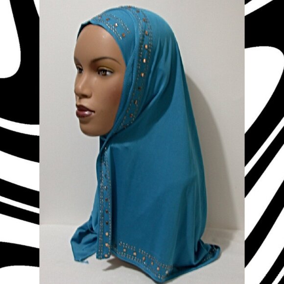 1 pc Instant Slip On Mona Style Hijab Turquoise Blue - Picture 2 of 3